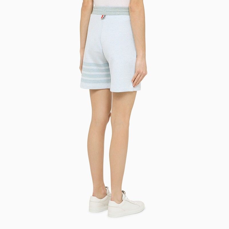 THOM BROWNE Light Blue Striped Cotton Knit Bermuda Shorts for Women