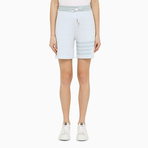 THOM BROWNE Light Blue Striped Cotton Knit Bermuda Shorts for Women