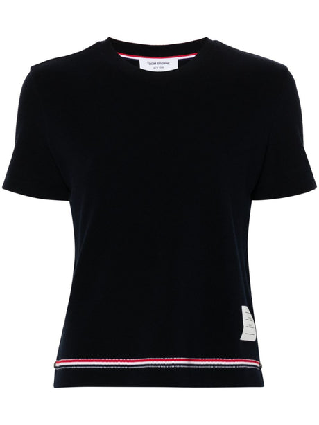 THOM BROWNE Cotton Piqué Crew Neck T-Shirt with Stripe Detailing