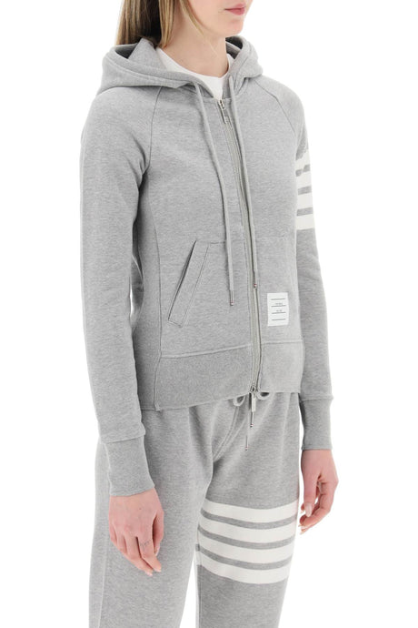 THOM BROWNE Blue Cotton Hoodie with Zip Closure and Iconic 4-Bar Sleeve for Women