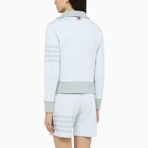 THOM BROWNE Navy Striped Cotton Cardigan with Zipper for Women