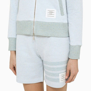 THOM BROWNE Navy Striped Cotton Cardigan with Zipper for Women