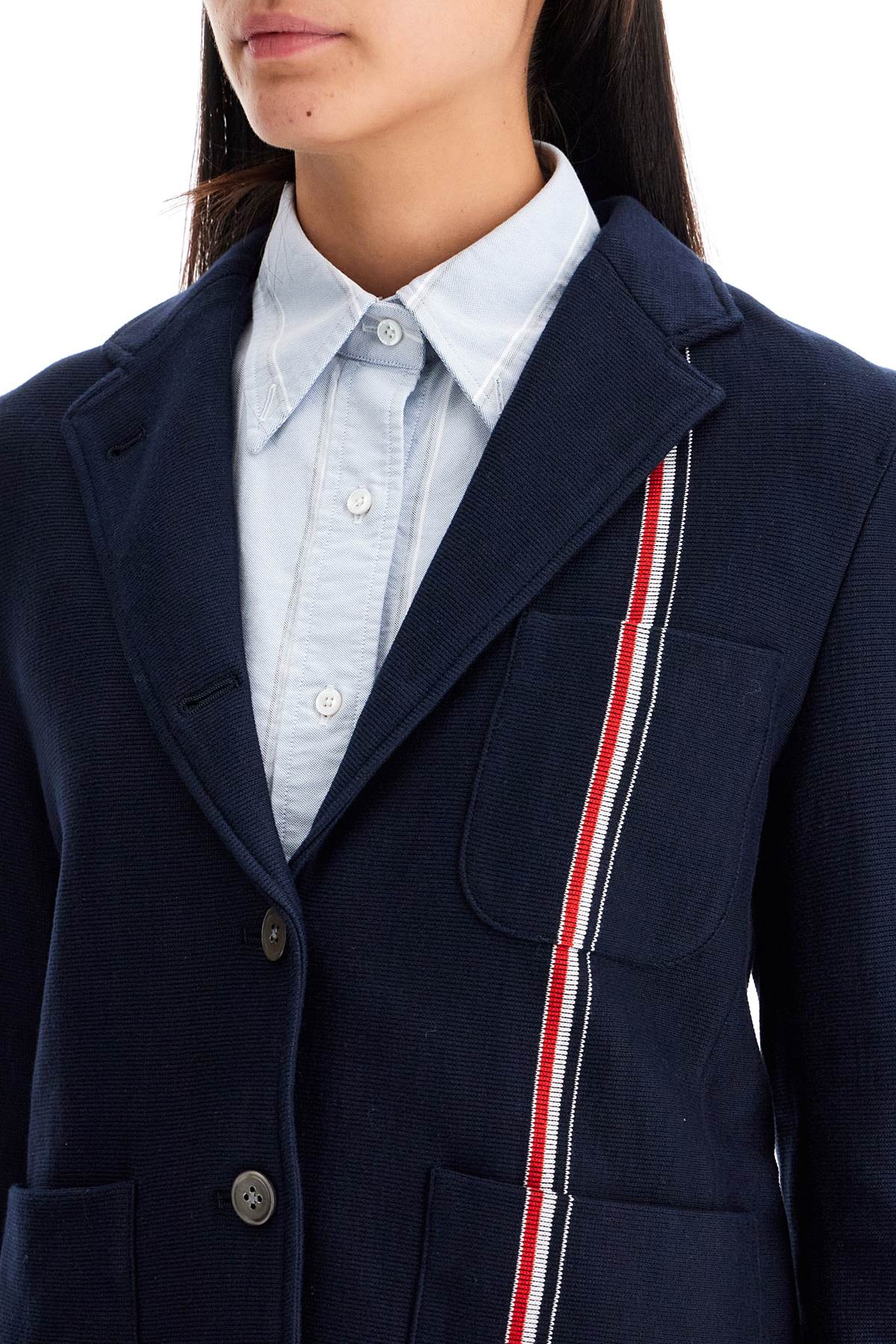 THOM BROWNE Elegant Cotton Knit Mini Jacket with Tri-Color Detail