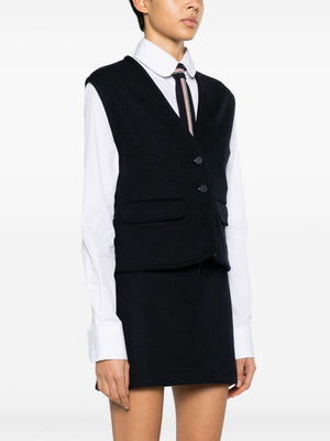 THOM BROWNE Sleeveless Cardigan with Tricolor Stripe Detail - FW24