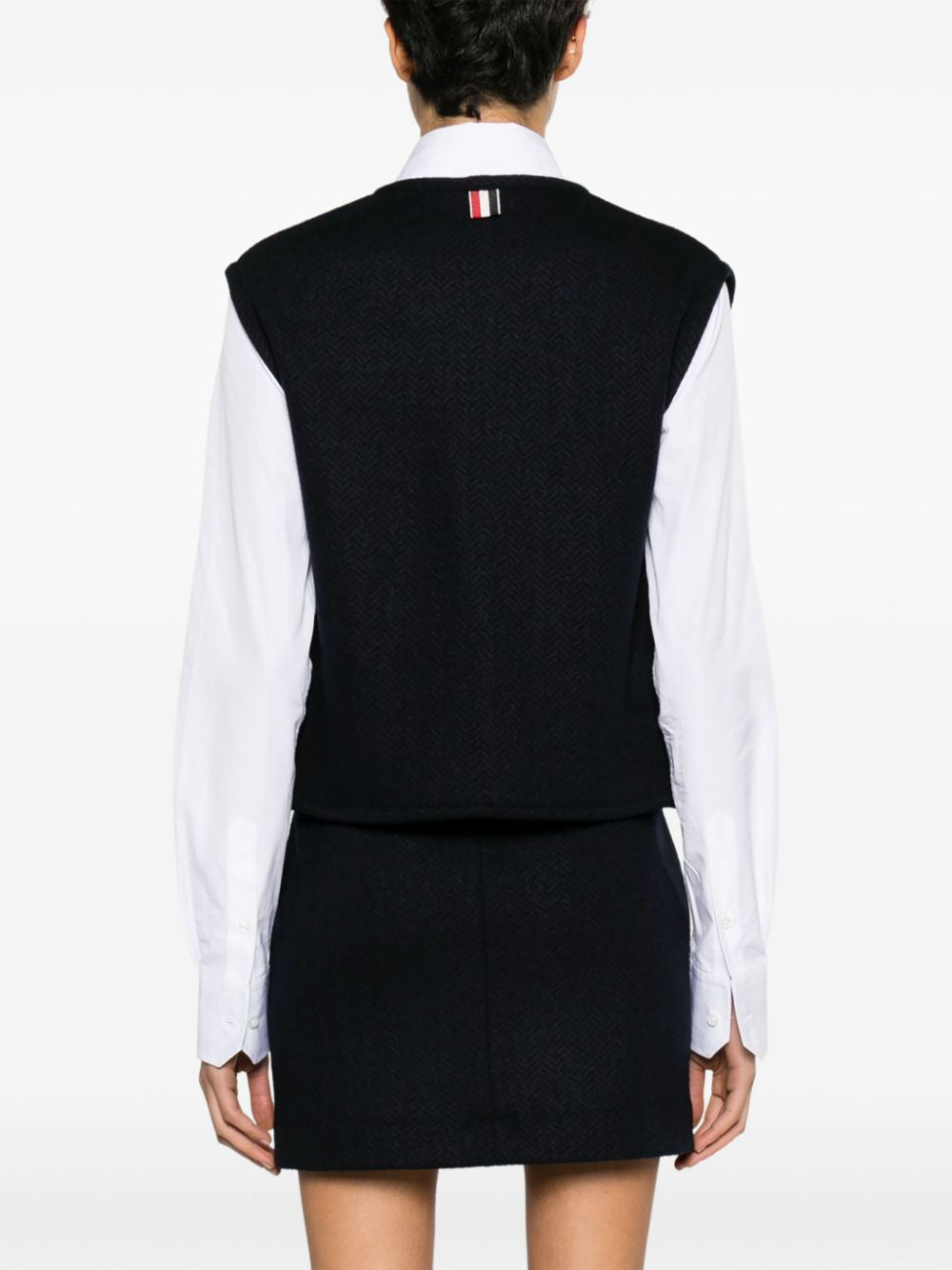 THOM BROWNE Sleeveless Cardigan with Tricolor Stripe Detail - FW24