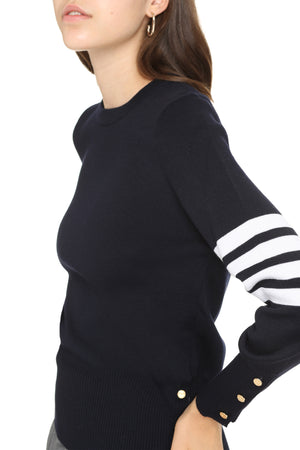 THOM BROWNE Navy Blue Wool Crew-Neck Sweater for Women