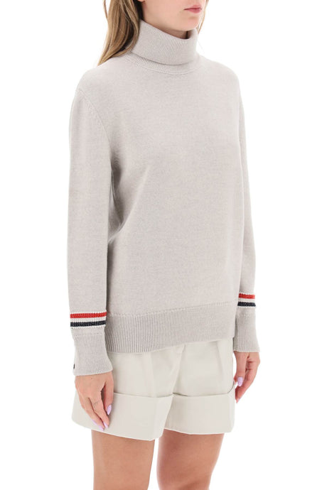 THOM BROWNE Classic Grey Tricolor Intarsia Turtleneck Sweater for Women