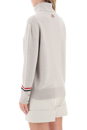 THOM BROWNE Wool Turtleneck Sweater with Striped Detail - Women’s Size