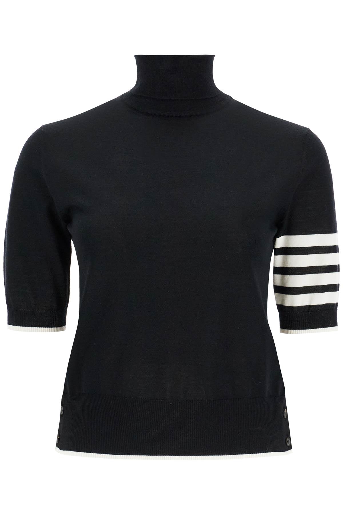 THOM BROWNE Chic Short-Sleeved Wool Stretch Sweater