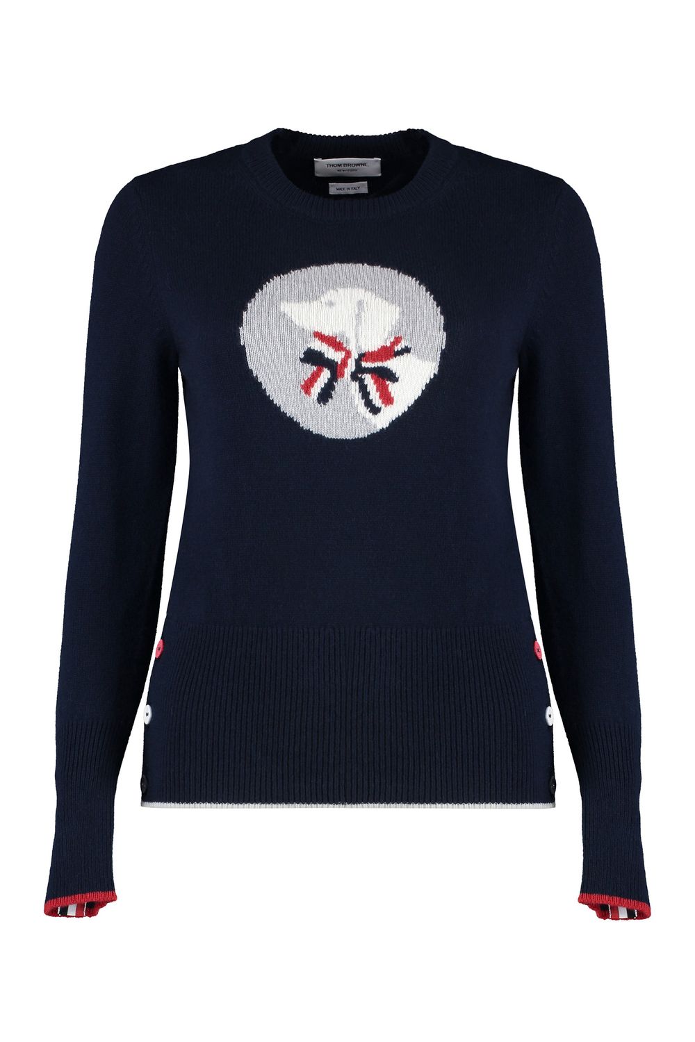 THOM BROWNE Elegant Tri-Color Crew Neck Sweater