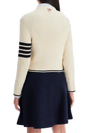 THOM BROWNE Elegant Cable Knit Crewneck Sweater with Signature Stripes