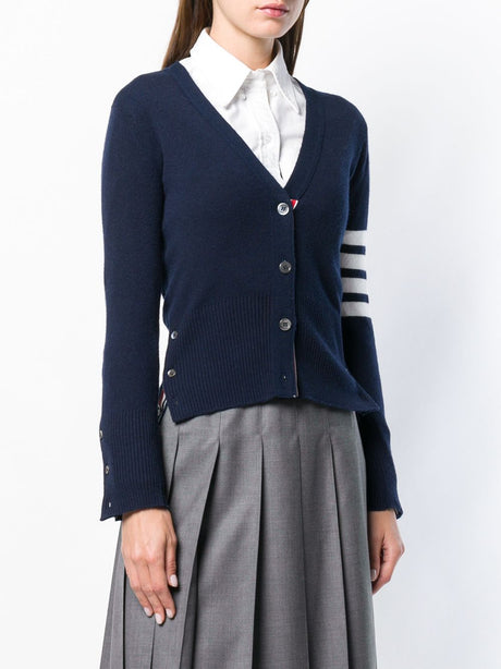 THOM BROWNE Navy Blue 4-Bar Stripe Cashmere Cardigan for Women - SS24 Collection