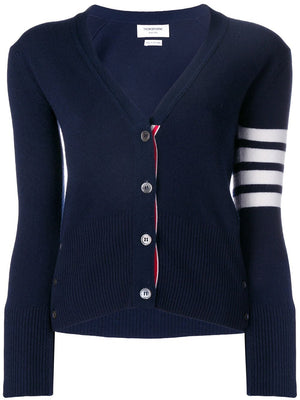 THOM BROWNE Navy Blue 4-Bar Stripe Cashmere Cardigan for Women - SS24 Collection