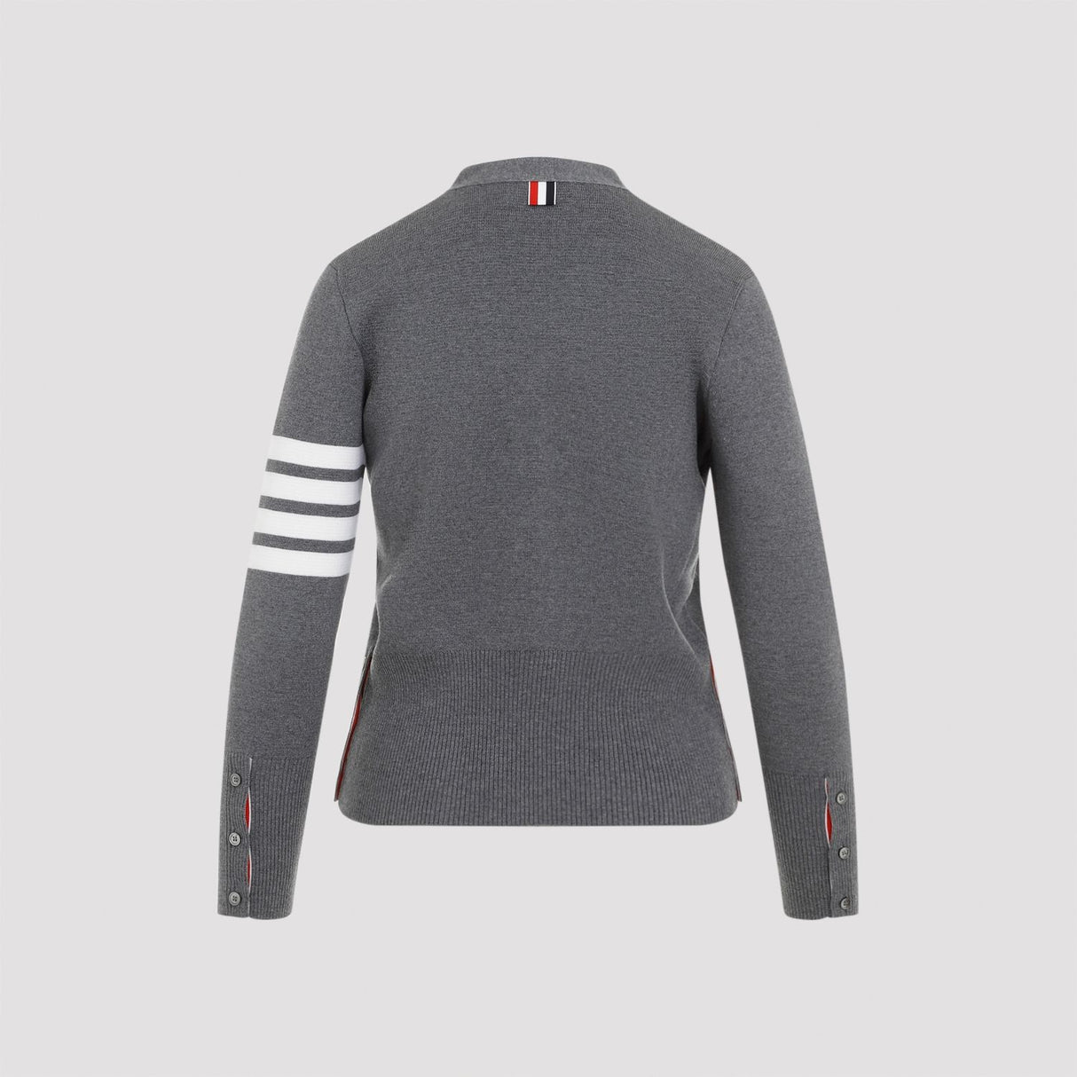 THOM BROWNE Classic Grey Virgin Wool Cardigan