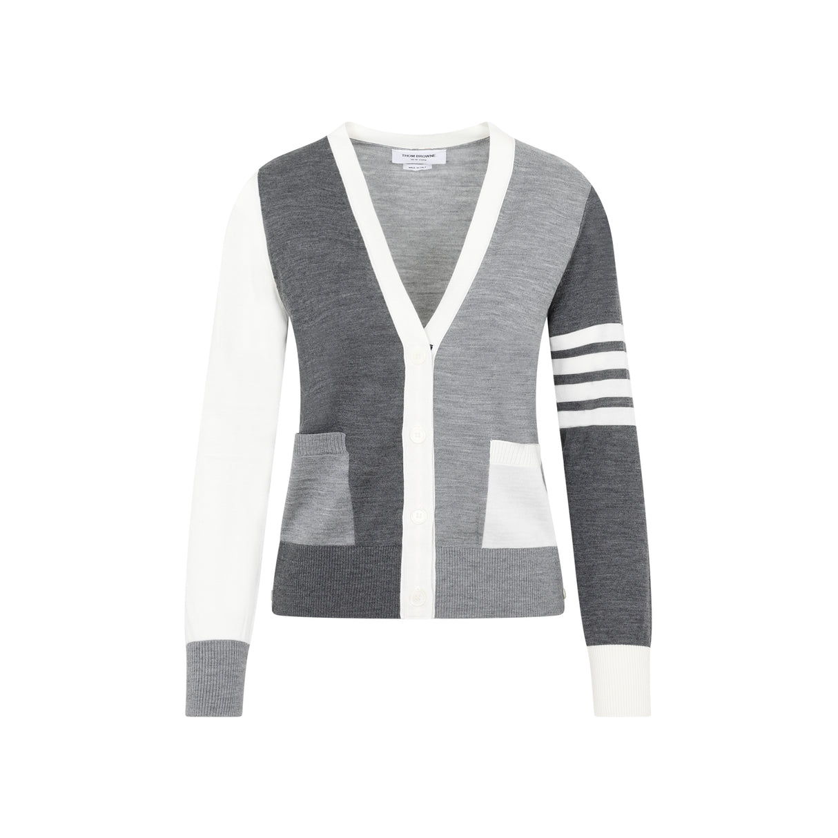 THOM BROWNE Classic Grey Wool Cardigan