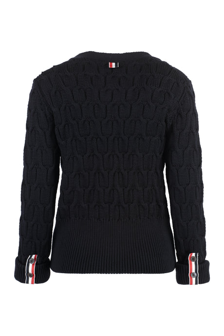 THOM BROWNE Black Cable-Knit Wool Cardigan for Women FW23
