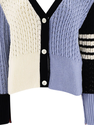 淡藍線條拼接開織鈕扣長袖羊毛女裝罩衫