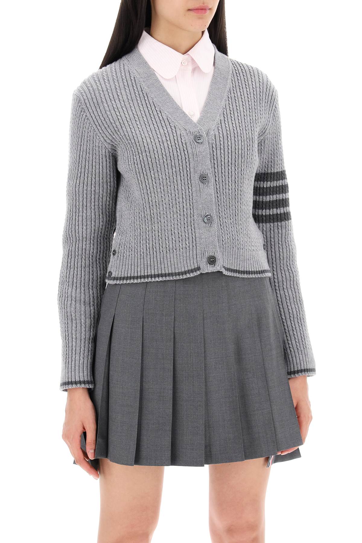 THOM BROWNE Women's Mini Grey Ribbed Wool Cardigan