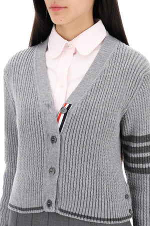 THOM BROWNE Women's Mini Grey Ribbed Wool Cardigan