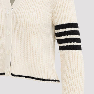 THOM BROWNE Women's Mini Grey Ribbed Wool Cardigan