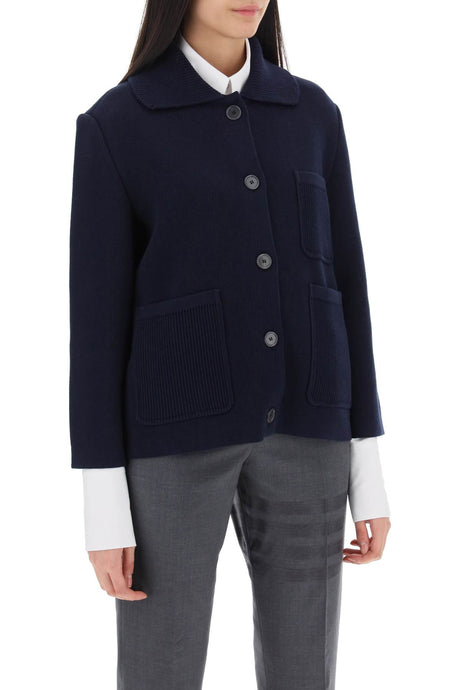 藍色的綿-羊毛混紡女士針織夾克