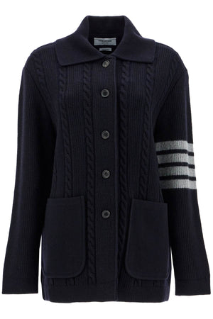 THOM BROWNE Loose Fit Heavy Knit Cardigan with 4-Bar Detail