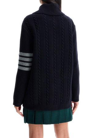 THOM BROWNE Loose Fit Heavy Knit Cardigan with 4-Bar Detail