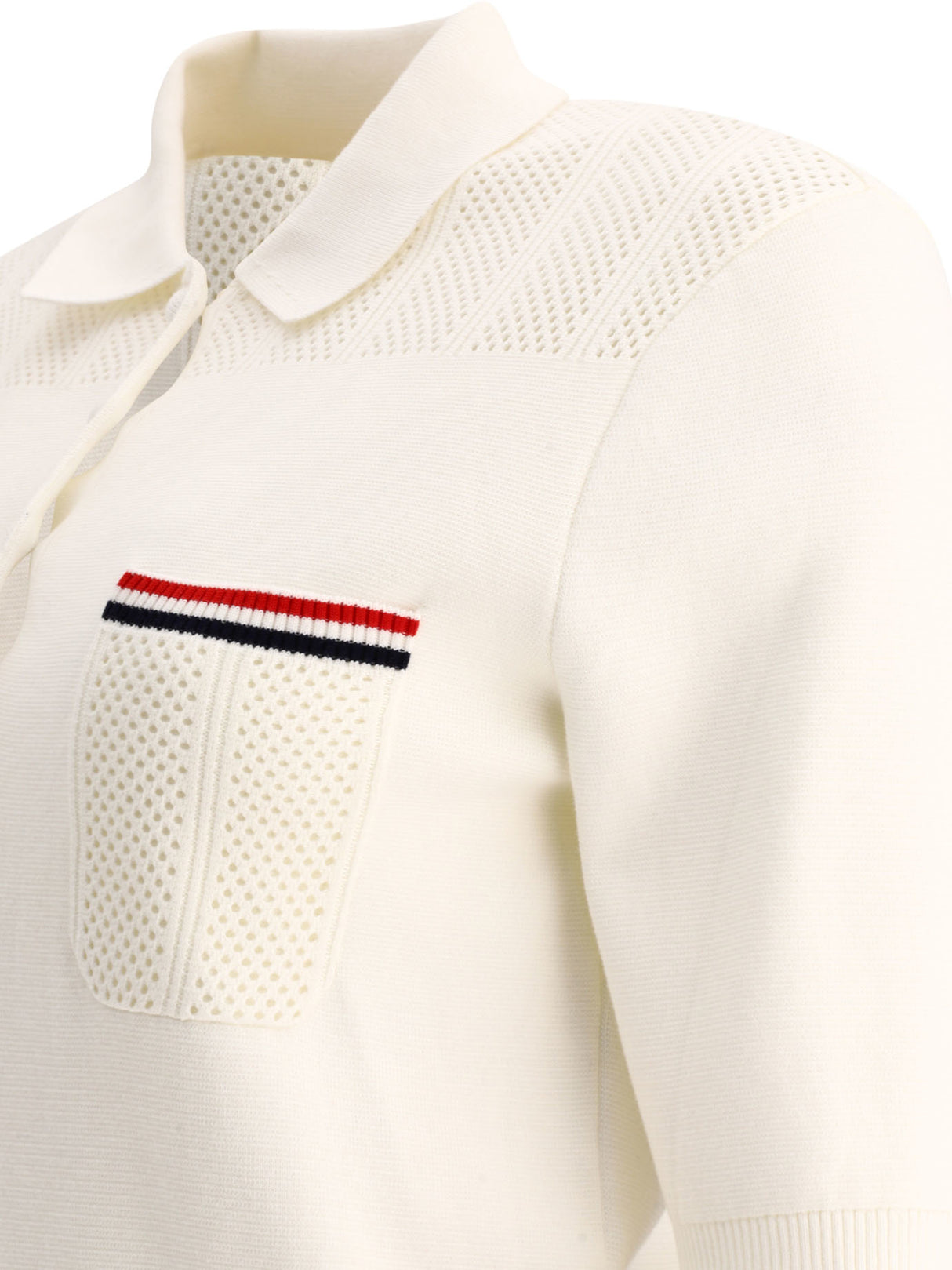 白色巴黎諾馳 Polo 衫 - 經典領扣，開襠編織細節 - SS24