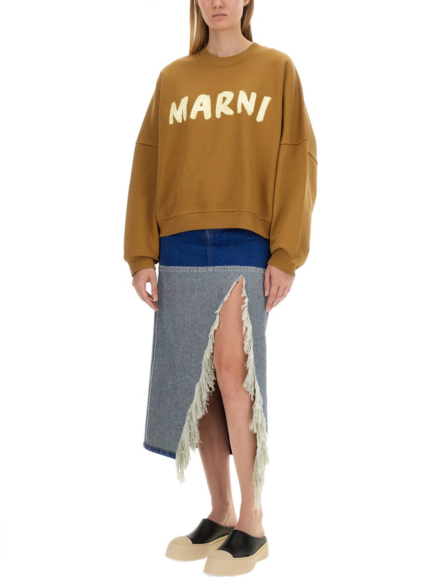 MARNI Logo-Embellished Cotton Knit Sweatshirt (Size 40 IT)