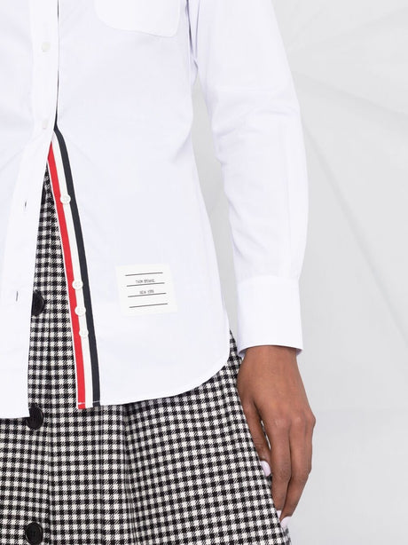 THOM BROWNE Elegant White Cotton Button-Down Shirt with RWB Stripe