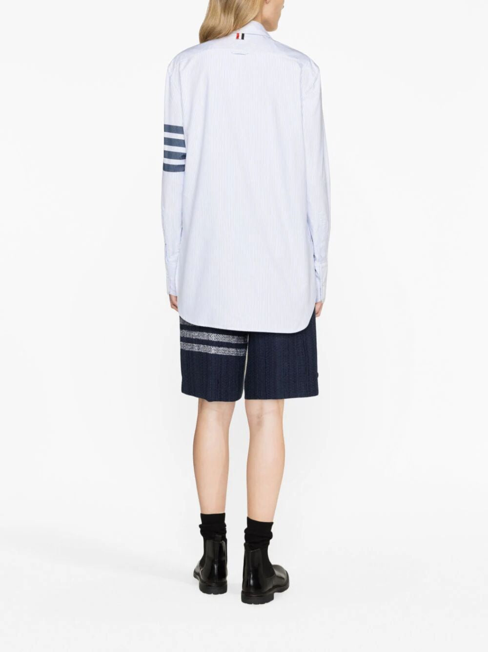 THOM BROWNE Blue Cotton Women's 4 Bar Motif Shirt for SS24