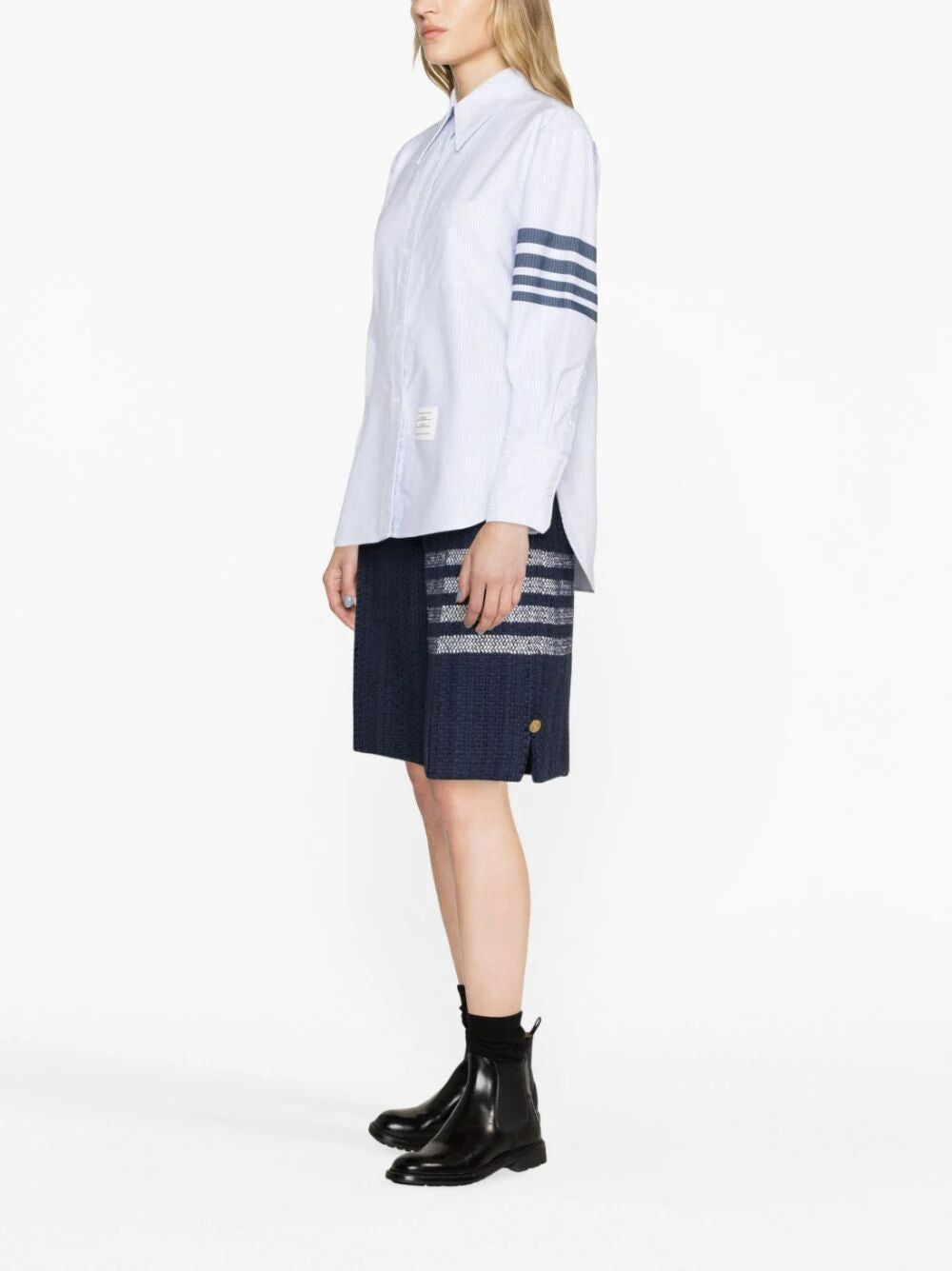 THOM BROWNE Blue Cotton Women's 4 Bar Motif Shirt for SS24