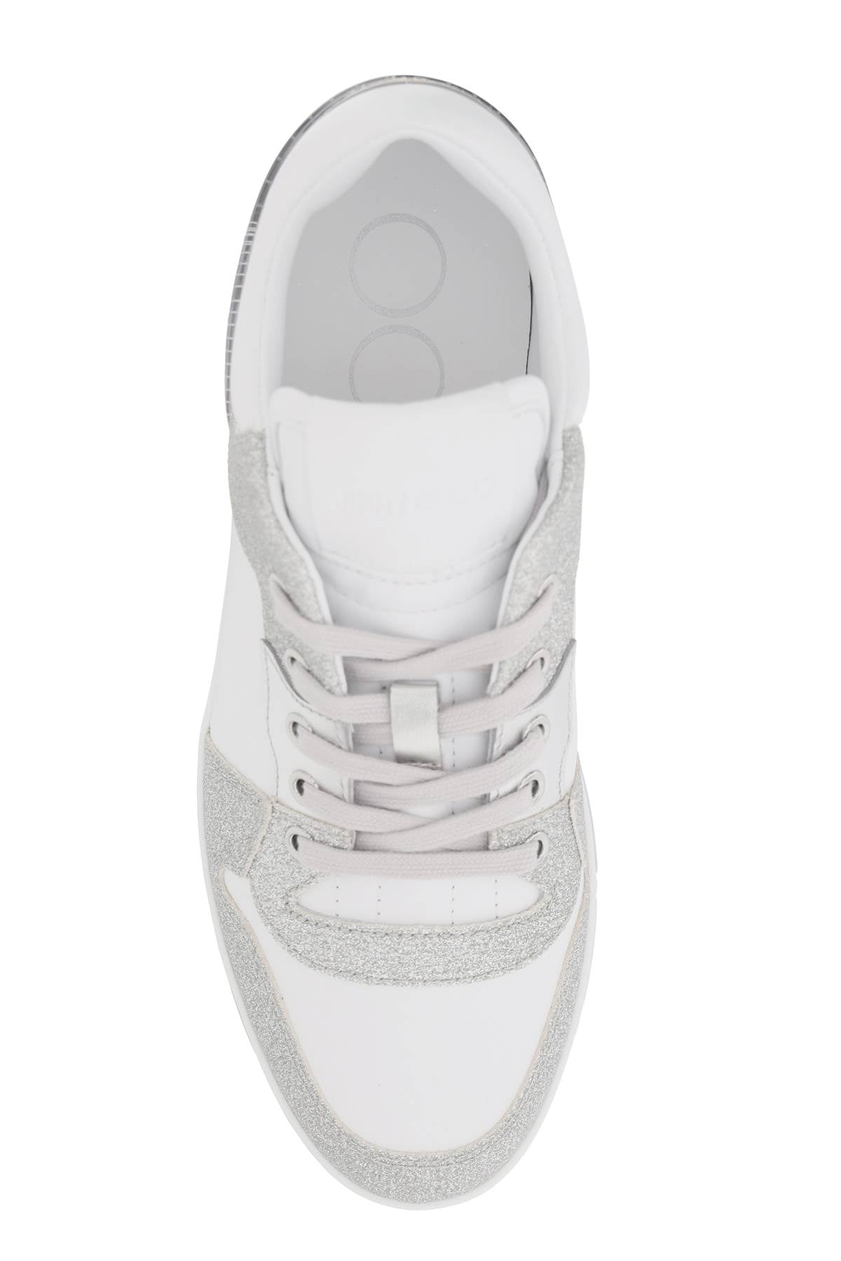 Glittered Leather Sneakers with Embroidered Logo and Semi-Transparent Rubber Insert