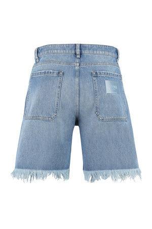 FENDI Men's Blue Denim Shorts with Leather Details and Frayed Hem