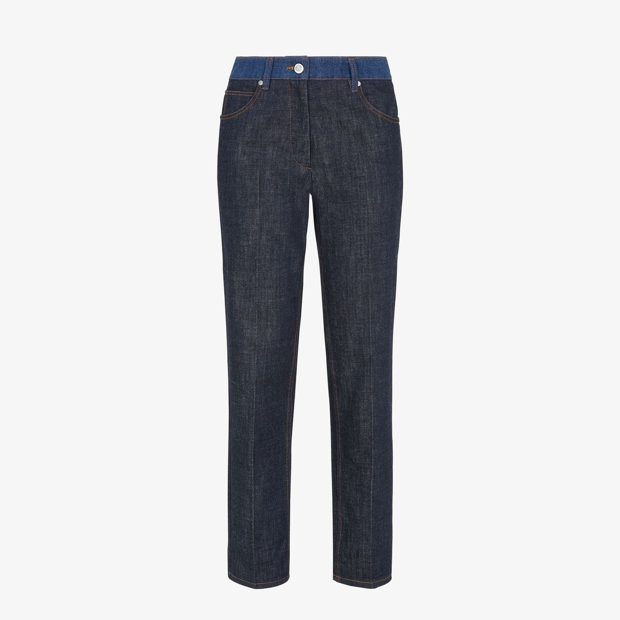 FENDI Chic Two-Tone Denim Jean Pants with Logo Buttons