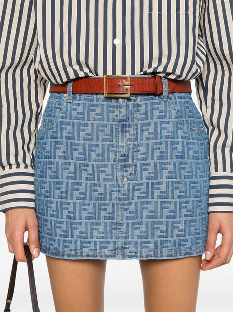 FENDI Chic Blue Mini Chambray Skirt with Eco-Friendly Jacquard Design