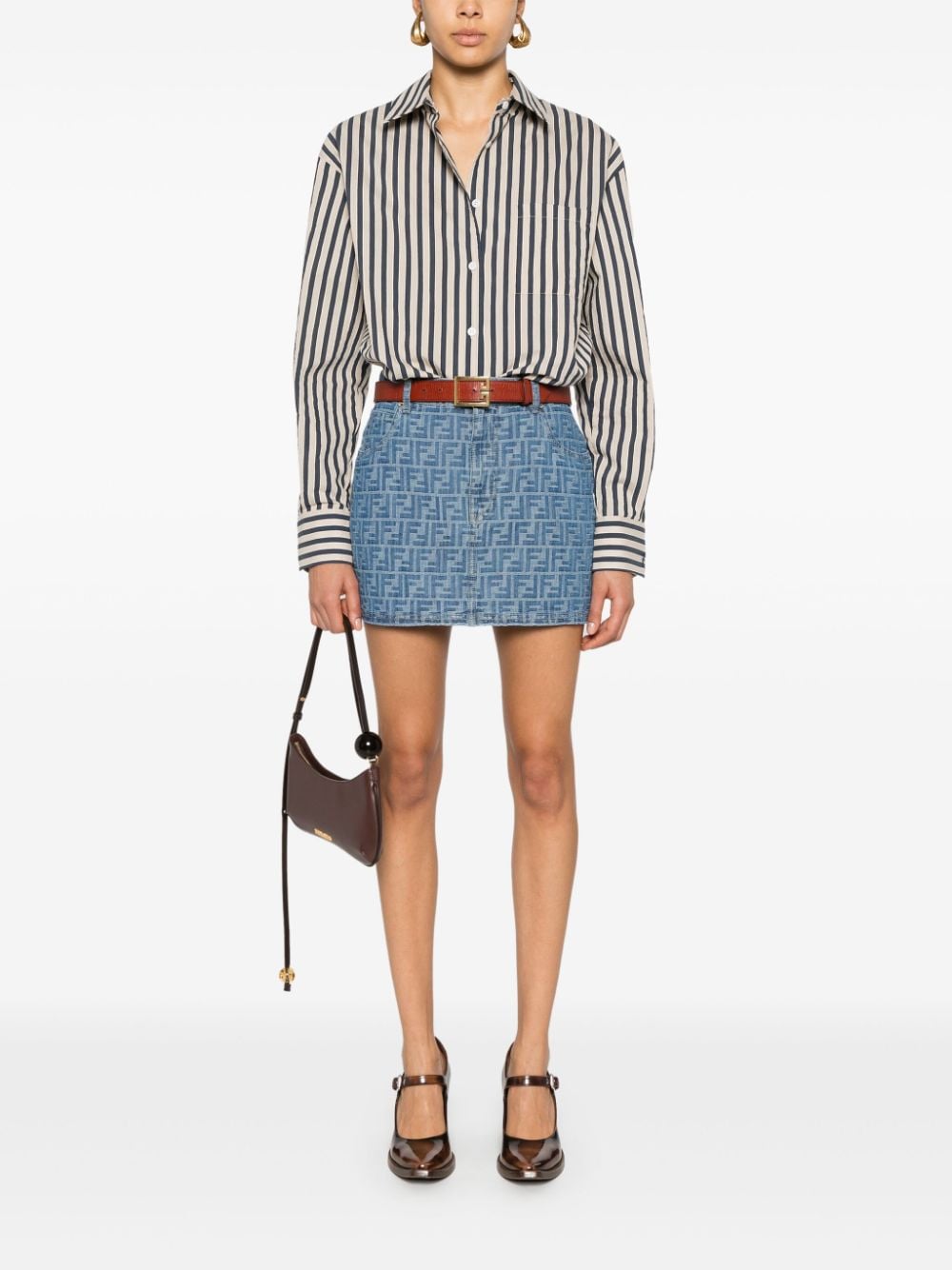 FENDI Chic Blue Mini Chambray Skirt with Eco-Friendly Jacquard Design