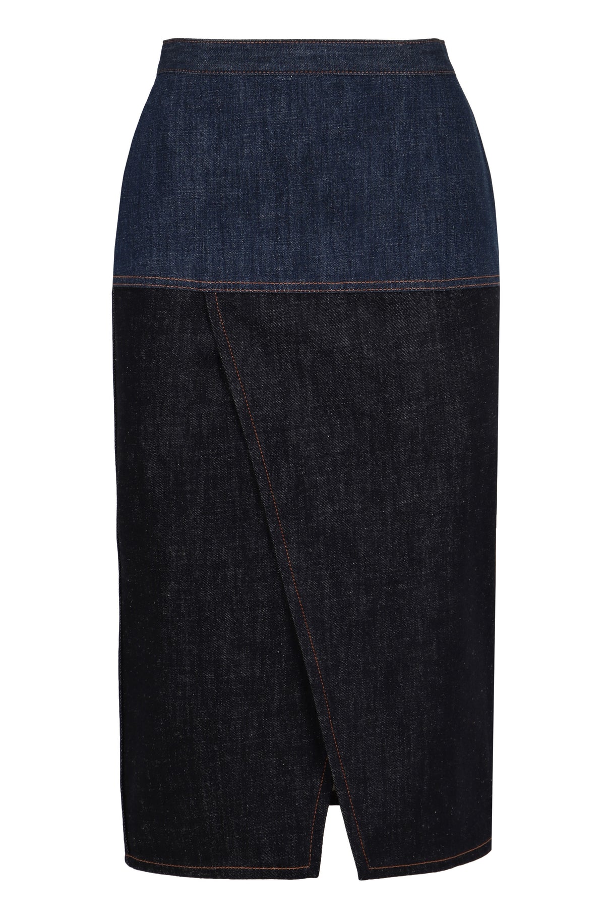 FENDI Chic Color Block Denim Skirt with Front Slit