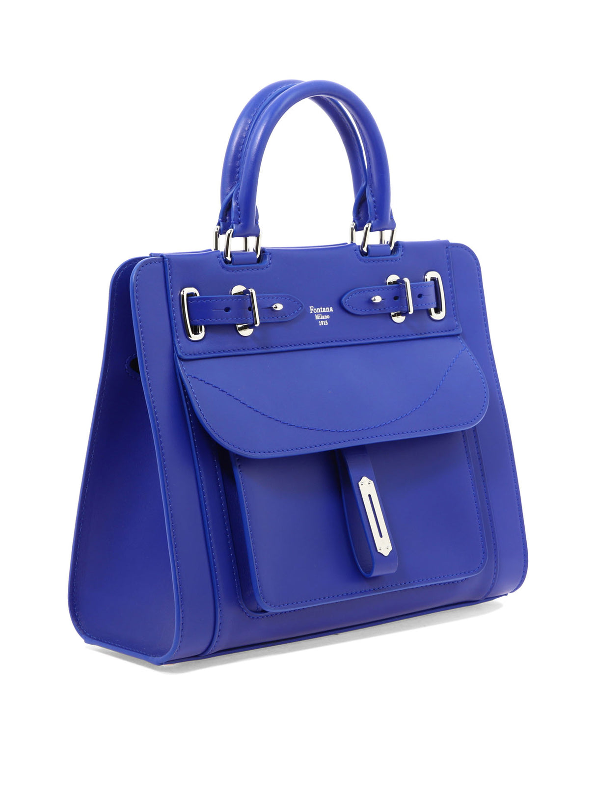 FONTANA MILANO 1915 Blue Leather Handbag for Women with Zipper Closure and Open Pockets