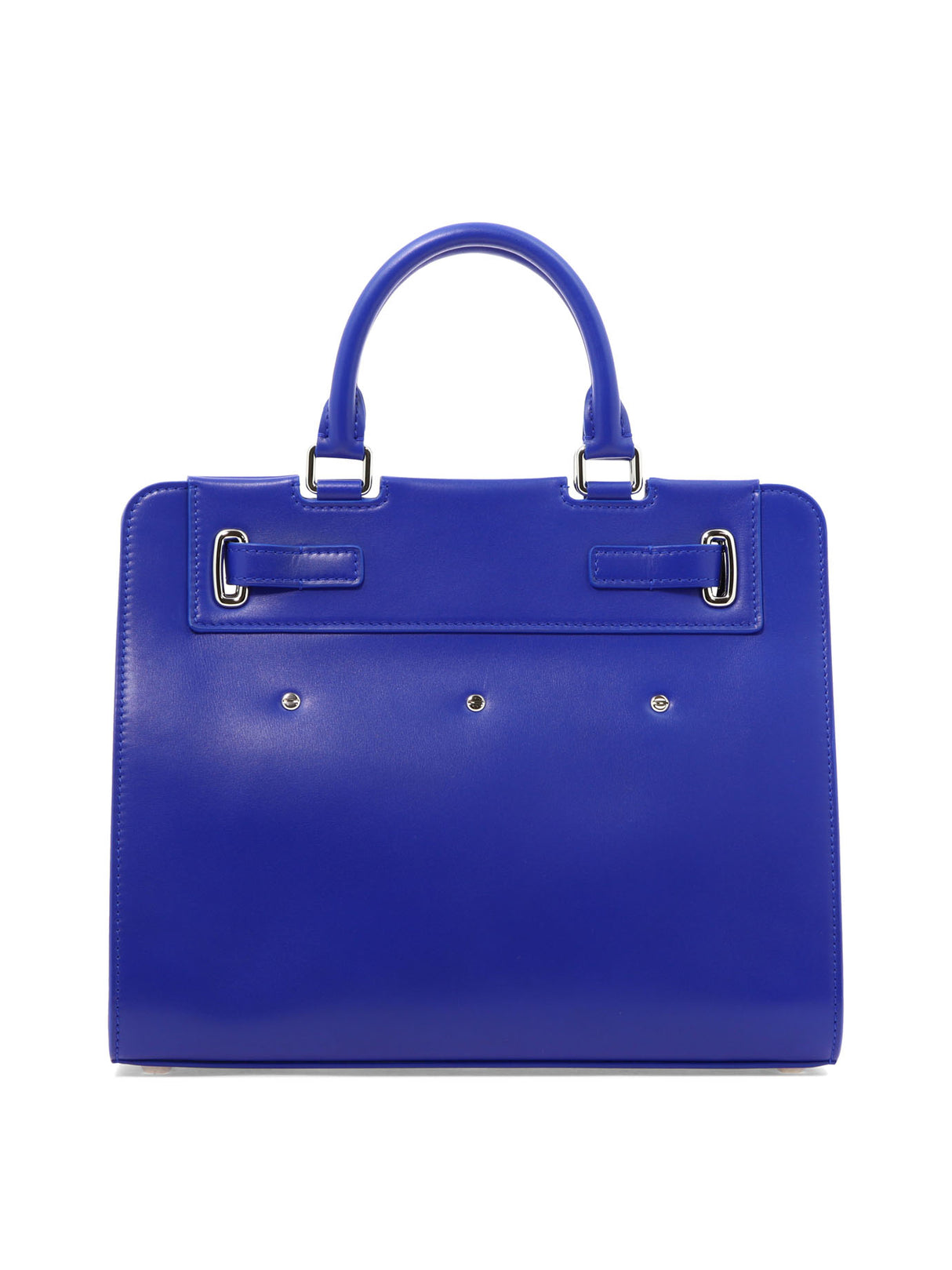 حقيبة جلدية زرقاء للنساء بسحاب وجيوب مفتوحة