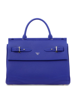 FONTANA MILANO 1915 Blue Leather Handbag with Belt Closure and Open Pockets for Women