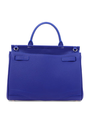 FONTANA MILANO 1915 Blue Leather Handbag with Belt Closure and Open Pockets for Women