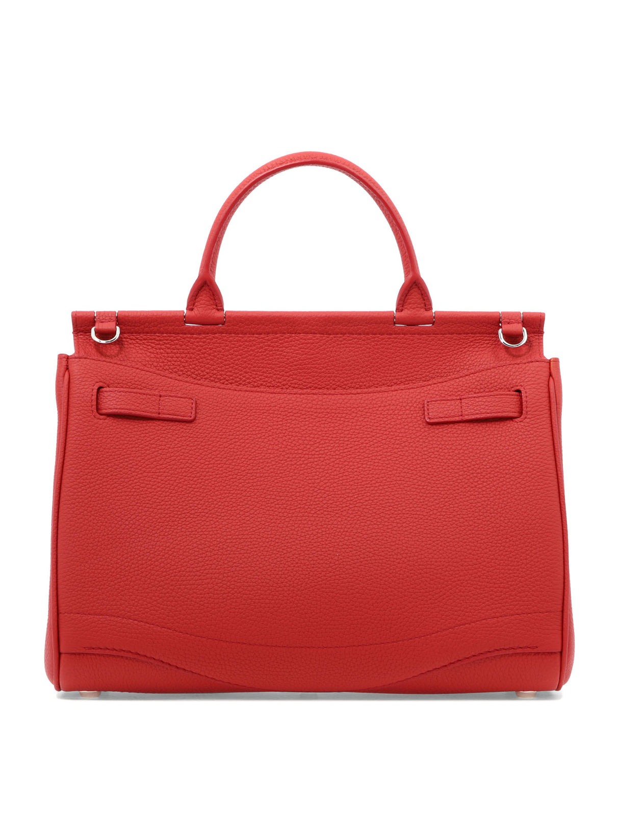 Red Leather Handbag with Belt Closure and Open Pockets