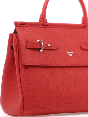 FONTANA MILANO 1915 Red Togo Leather Handbag with Belt Closure and Open Pockets for Women