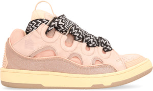 LANVIN Men's Low-Top Curb Sneakers in Oversize Fit with Leather and Glitter Fabric Details, Pink