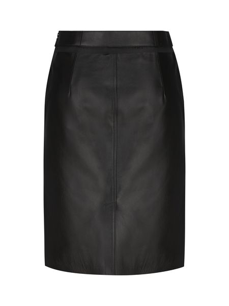 تنورة جلدية منحنية مع تفاصيل مقطوعة للنساء - لون أسود