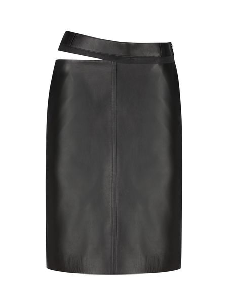 Stylish Black Leather Asymmetrical Skirt with Cut-Out Detail