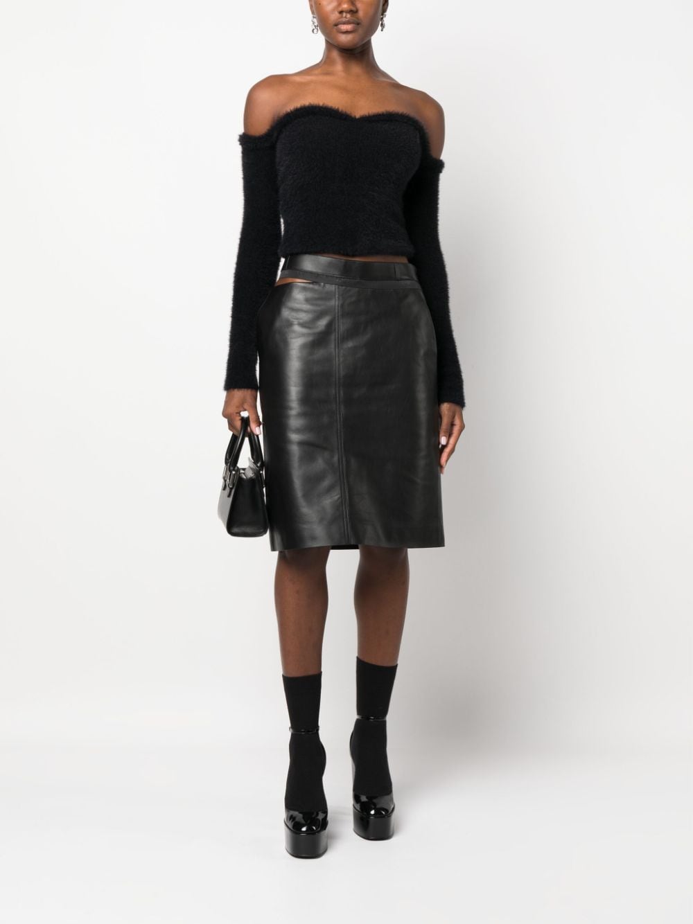 Logo-Waistband Leather Skirt - Black (FW23)