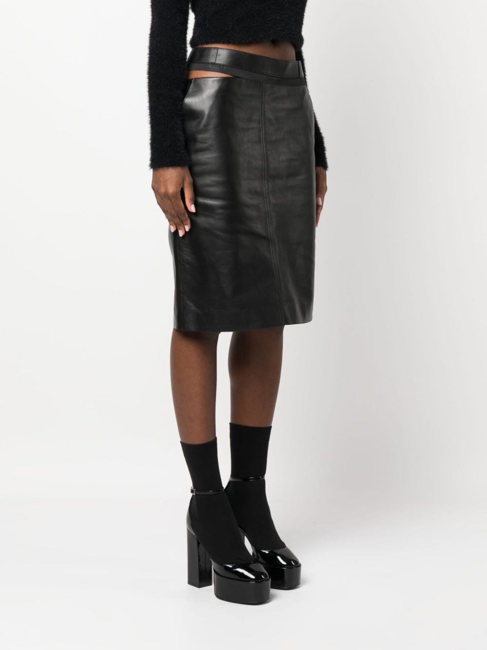 Logo-Waistband Leather Skirt - Black (FW23)