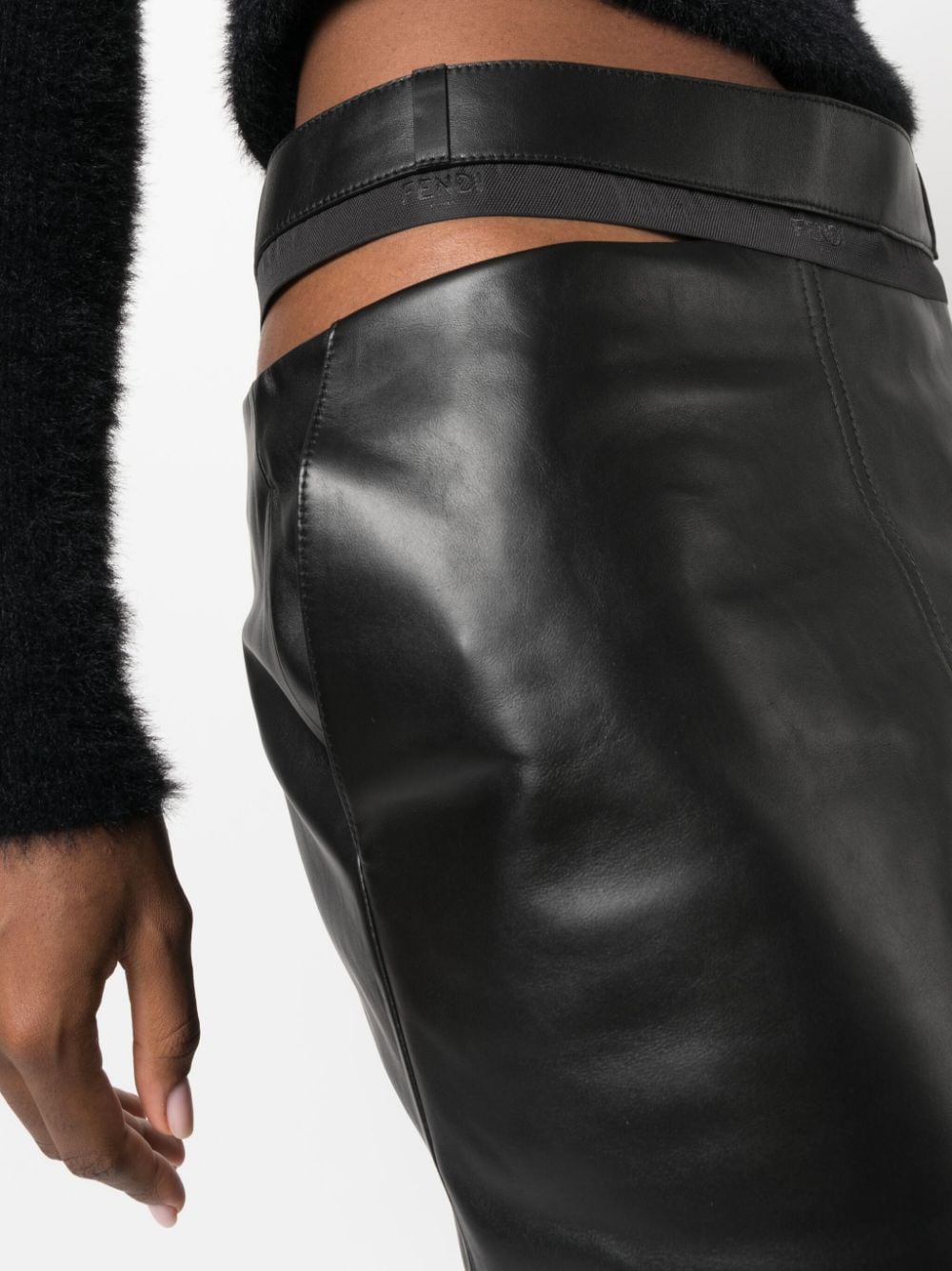 Logo-Waistband Leather Skirt - Black (FW23)